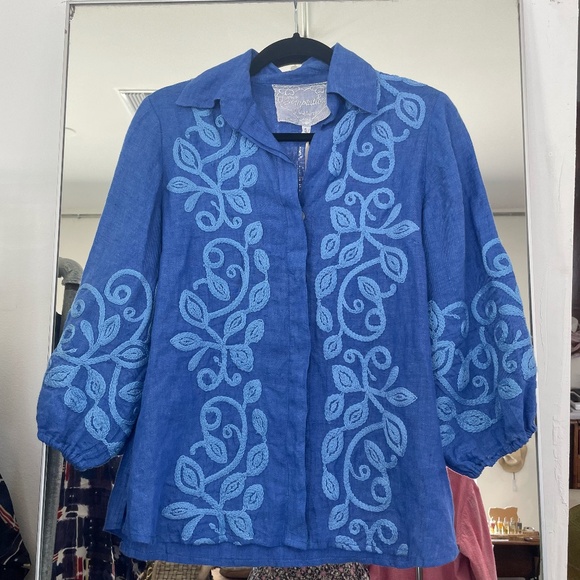 Temptation Positano Liro Button Up in Blue Embroidery - Picture 1 of 2